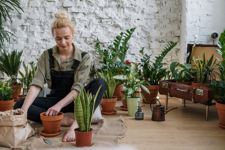 Woman planting an urban garden to do good for the planet and live more sustainably.